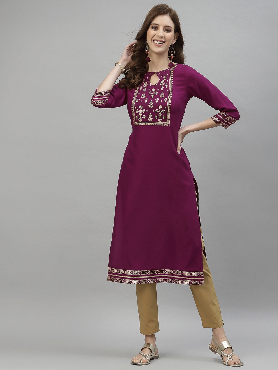 

KALINI Women Magenta Geometric Summer Sheers Kurta