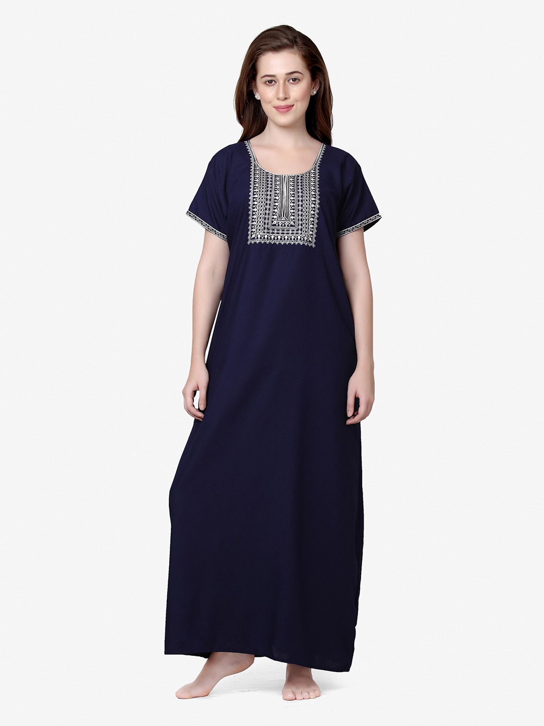 

Sand Dune Navy Blue Printed Maxi Nightdress