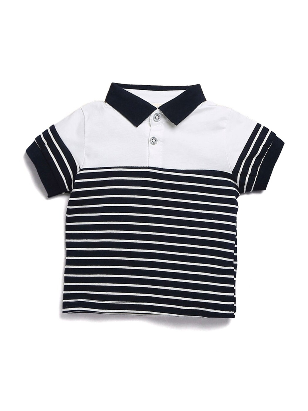 

Hopscotch Boys Navy Blue Striped Polo Collar T-shirt