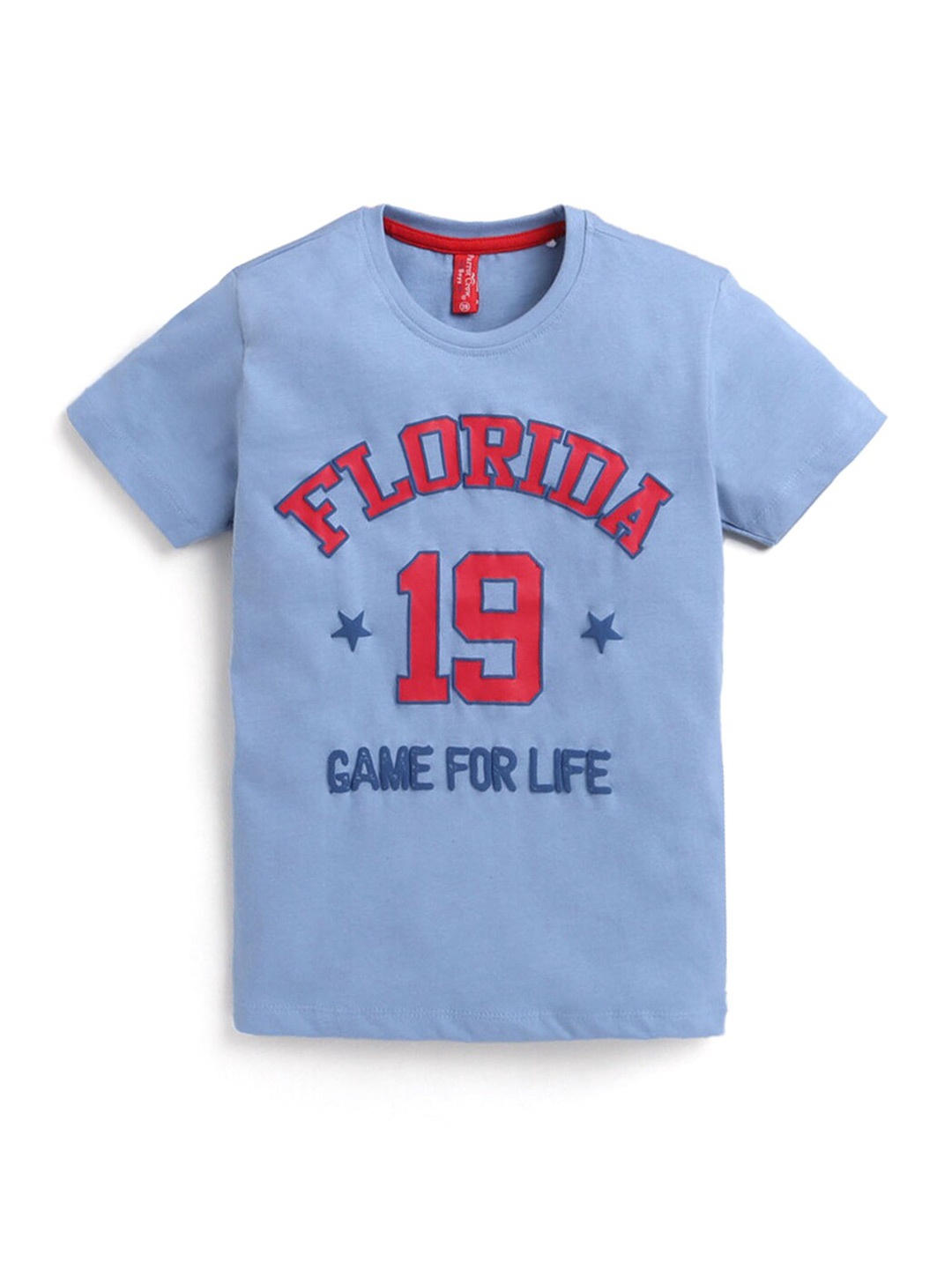 

Hopscotch Boys Navy Blue Printed Round-Neck Applique T-shirt