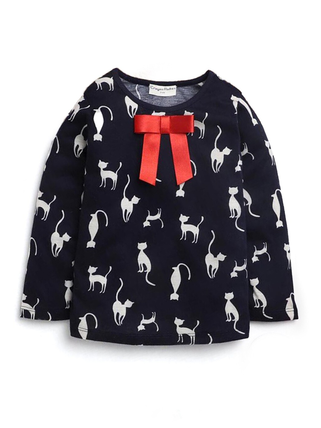 

Hopscotch Girls Navy Blue Printed T-shirt