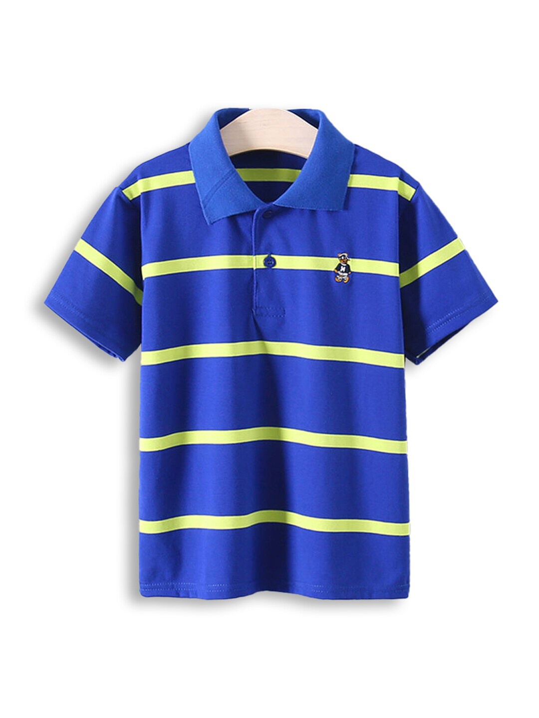 

Hopscotch Boys Blue Striped Polo Collar T-shirt