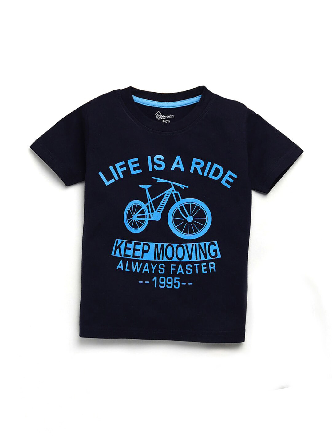 

Hopscotch Kids Boys Navy Blue Typography Printed T-shirt