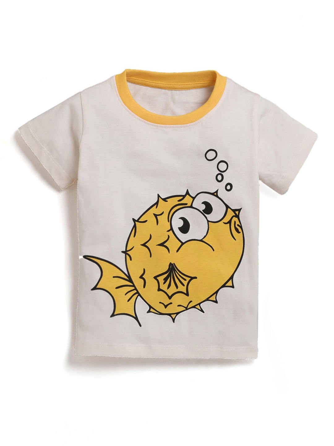 

Hopscotch Boys White Round-Neck Raw Edge T-shirt