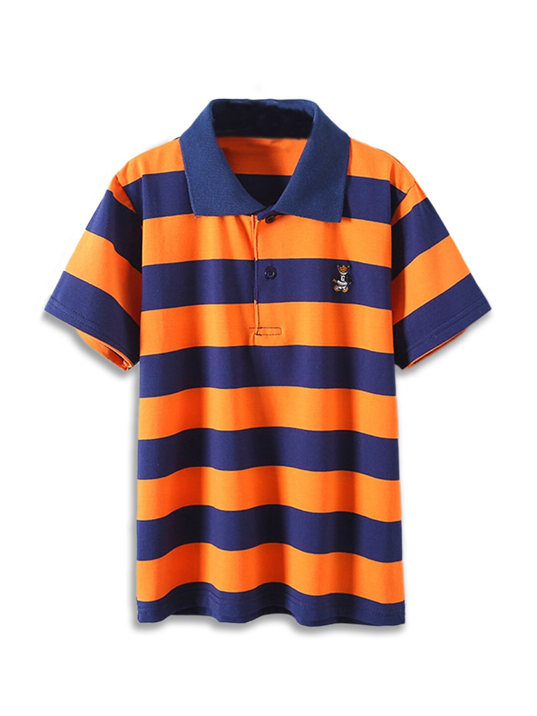 

Hopscotch Boys Orange & Navy Blue Striped T-shirt