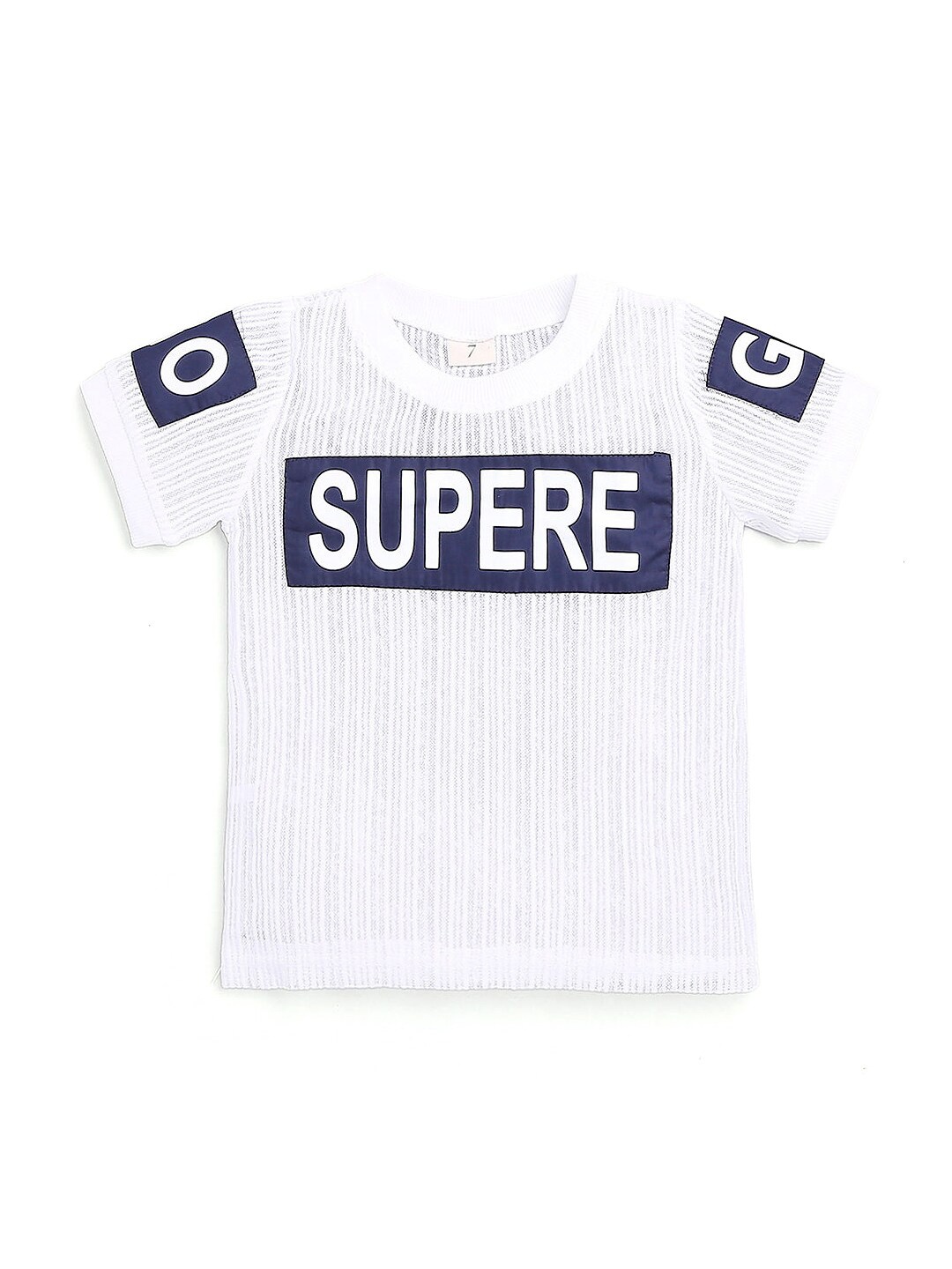 

Hopscotch Kids-Boys White Typography Raw Edge T-shirt