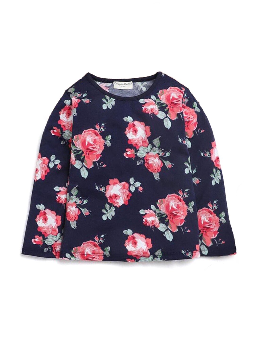 

Hopscotch Girls Navy Blue Floral Printed T-shirt