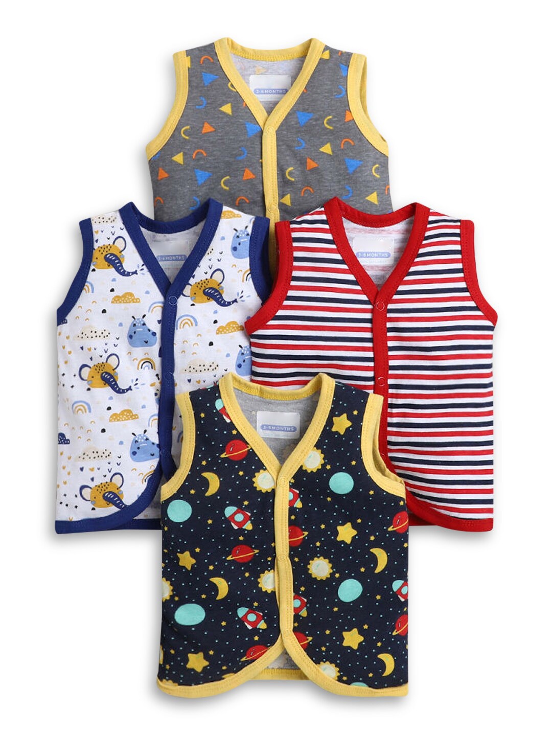 

Hopscotch Boys Multicoloured 4 Printed Sleeveless Jabla, Multi