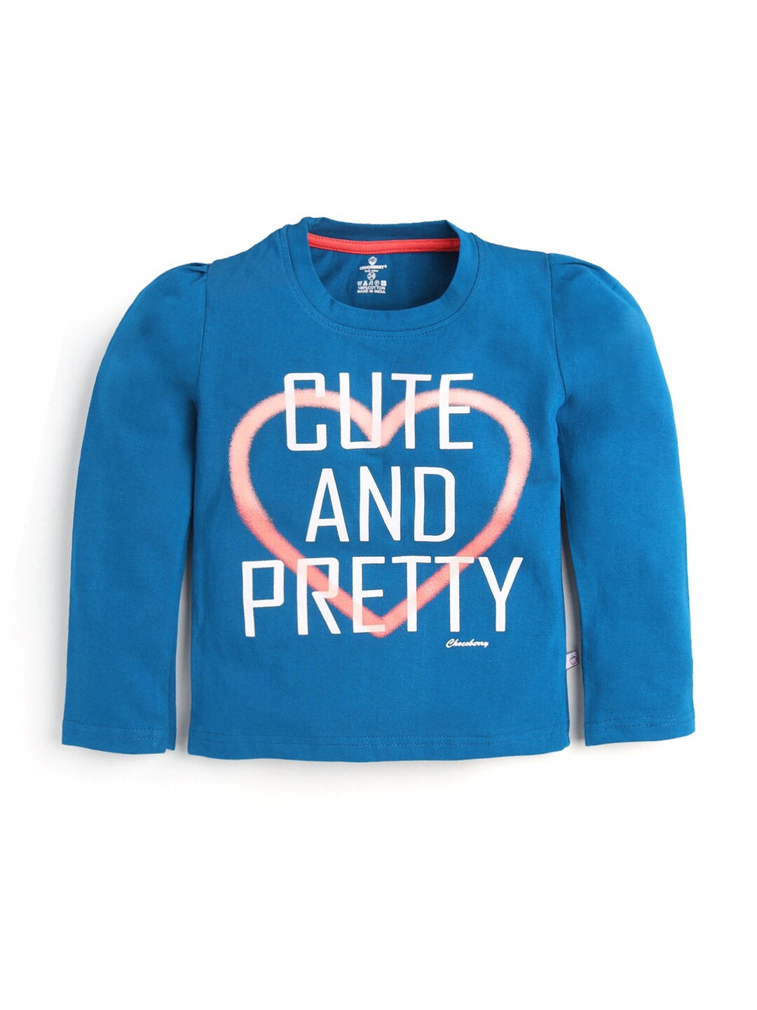

Hopscotch Girls Blue Typography Printed T-shirt