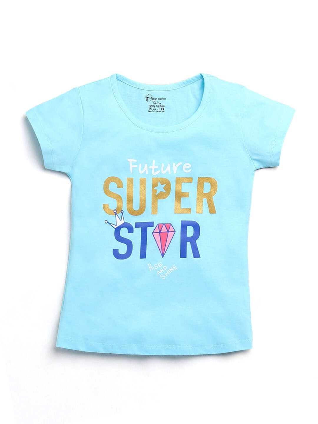 

Hopscotch Girls Blue Typography Printed T-shirt