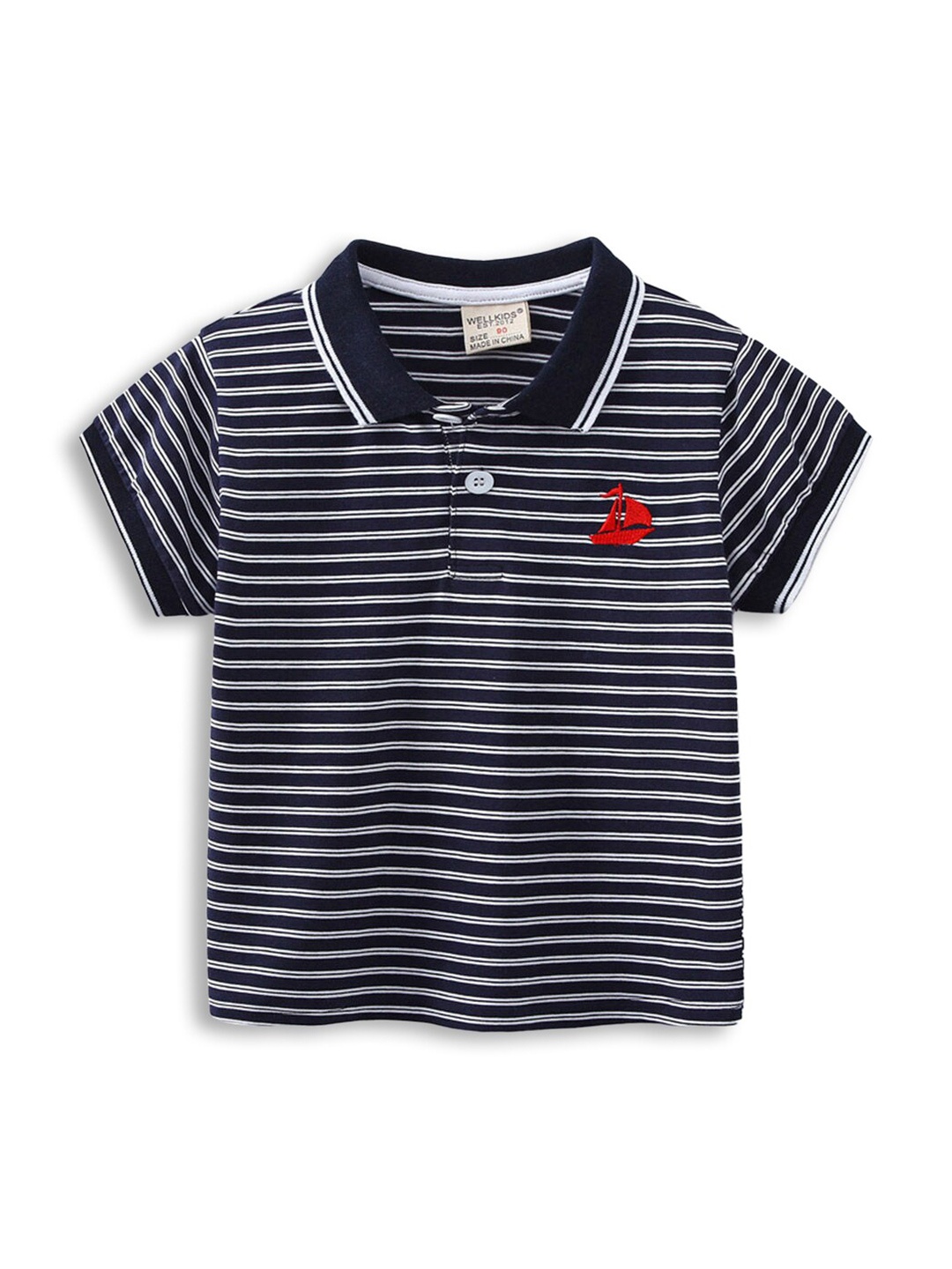 

Hopscotch Boys Black & Grey Striped Polo Collar T-shirt