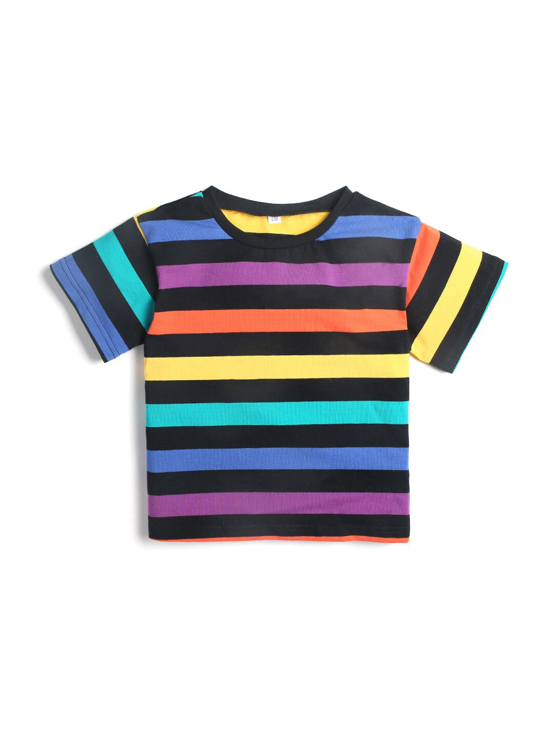 

Hopscotch Girls Multicoloured Striped Polo Collar Applique T-shirt, Multi