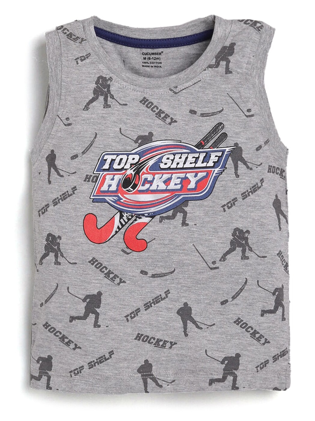 

Hopscotch Boys Grey Printed Sleevesless T-shirt