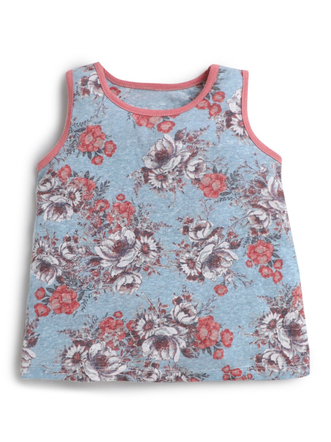 

Hopscotch Girls Blue Floral Printed T-shirt