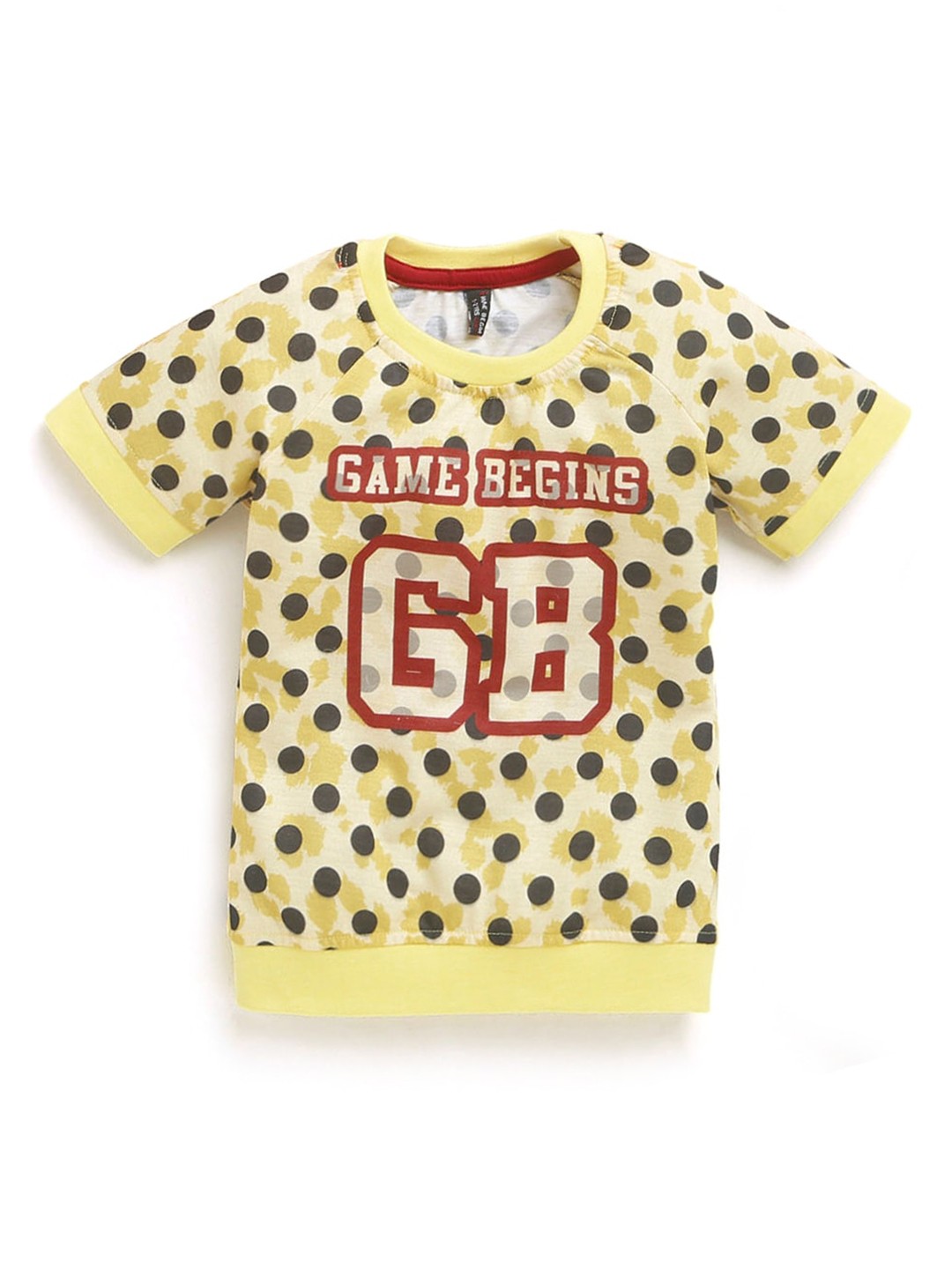 

Hopscotch Girls Yellow & Black Printed Cotton T-shirt