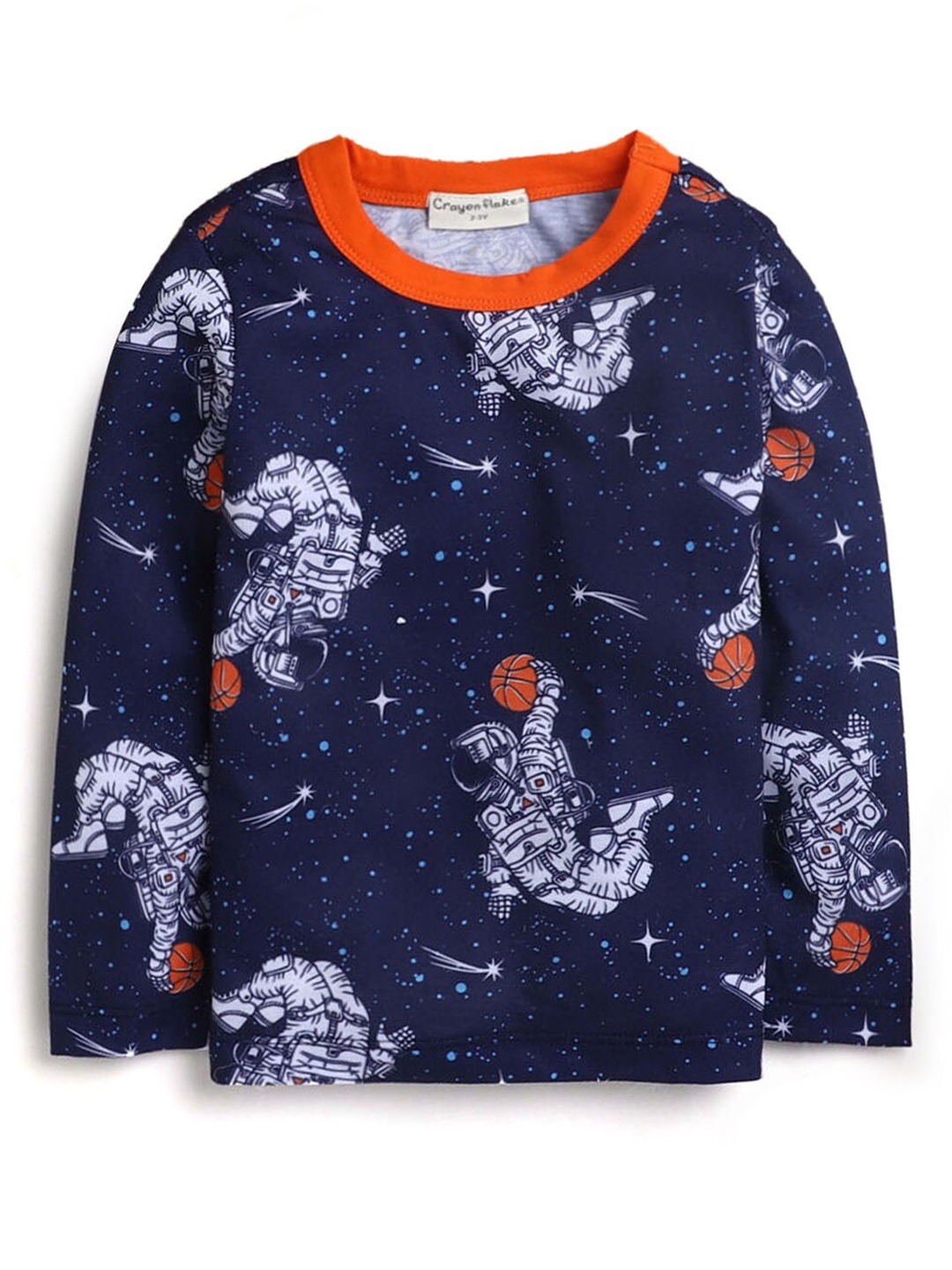 

Hopscotch Boys Blue Printed Extended Sleeves Applique T-shirt