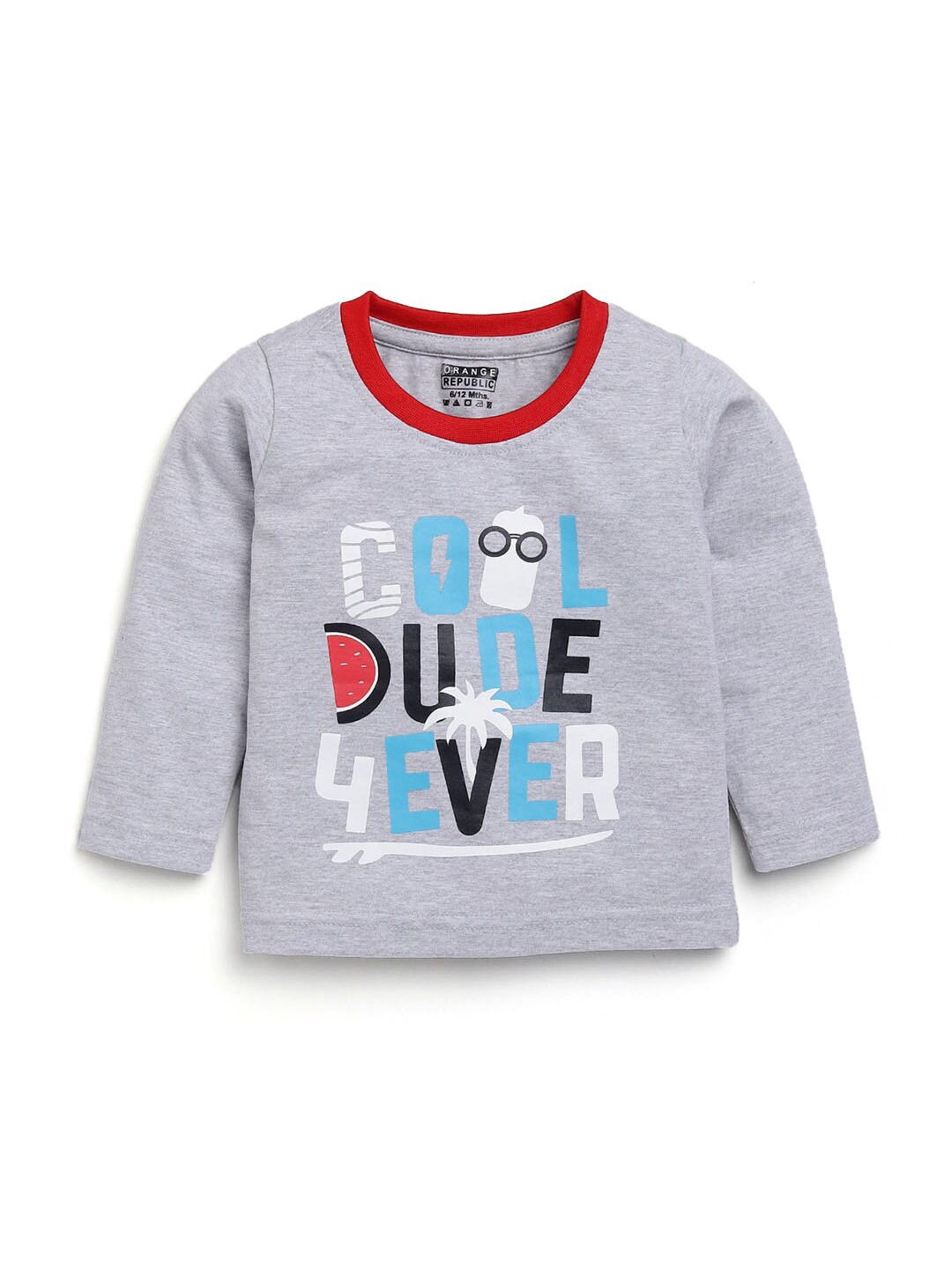 

Hopscotch Boys Grey Typography Printed Cotton T-shirt