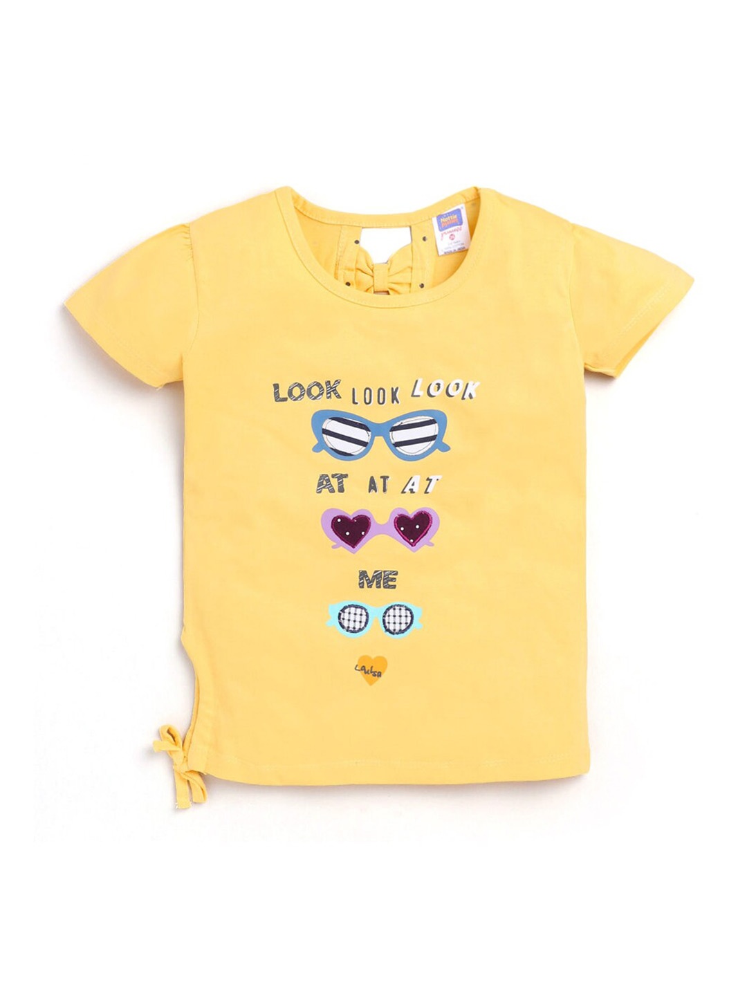 

Hopscotch Girls Yellow Printed Cotton Puff Sleeves T-shirt