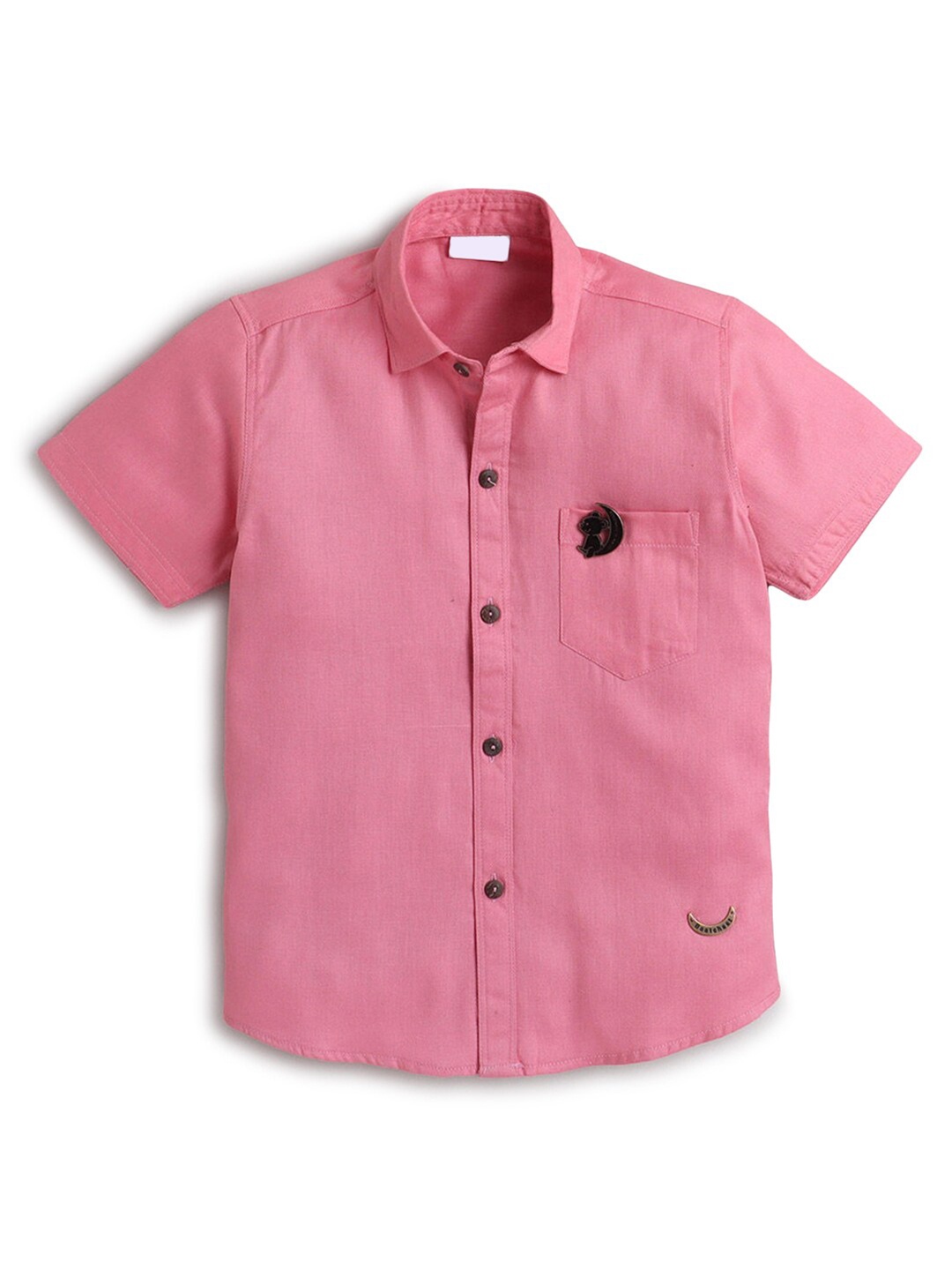 

Hopscotch Kids-Boys Pink Solid Short Sleeve Casual Shirt
