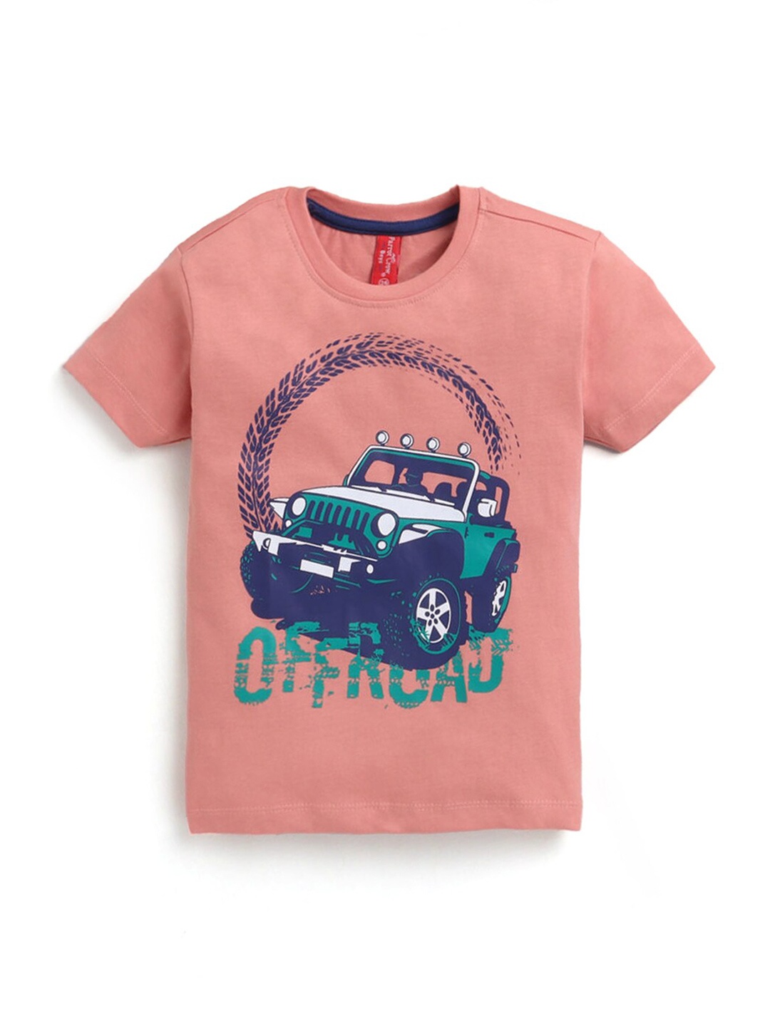 

Hopscotch Kids-Boys Peach-Coloured Printed T-shirt