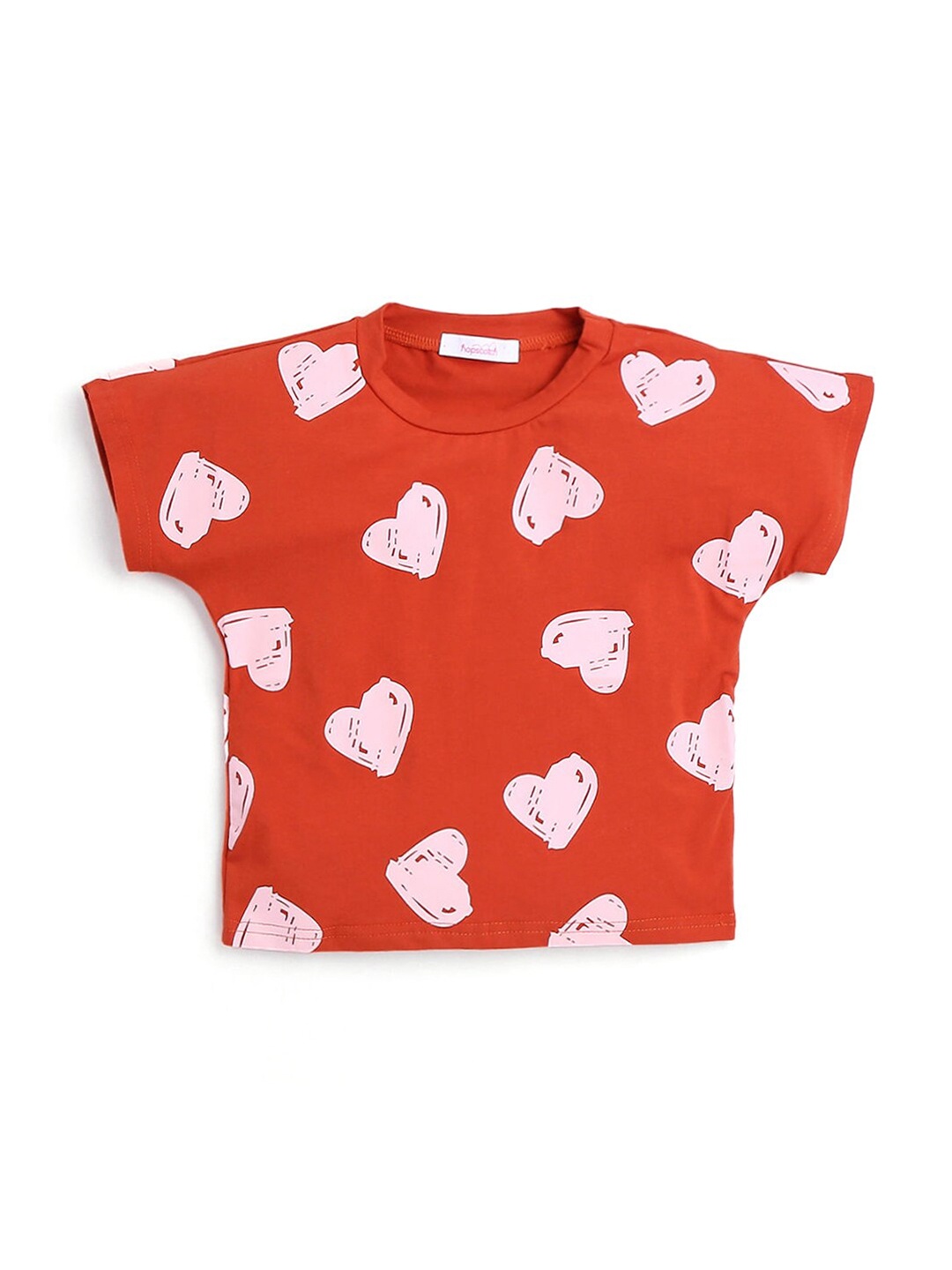 

Hopscotch Boys Red Printed Applique T-shirt