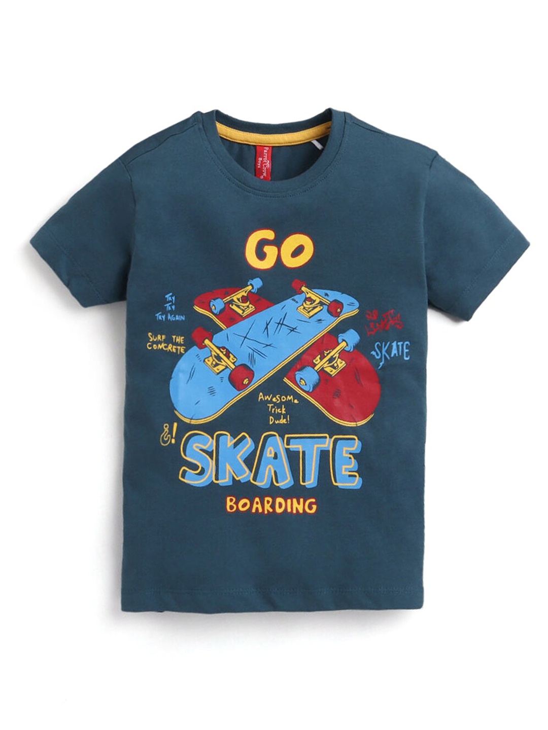 

Hopscotch Boys Blue Printed Cotton T-shirt