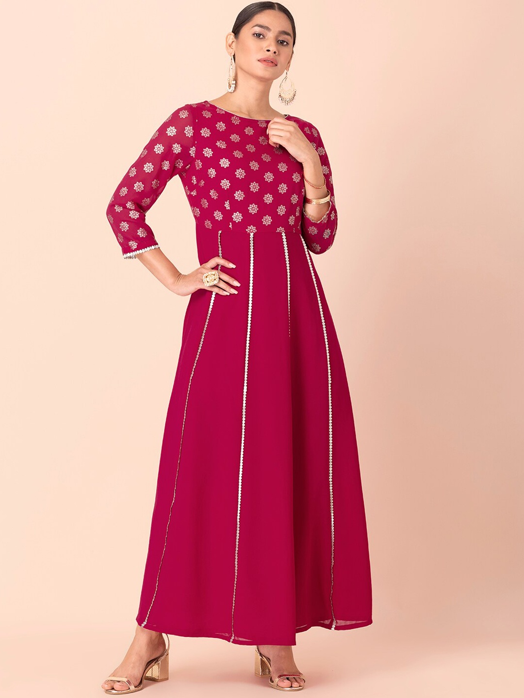 

INDYA Women Pink Flared Sleeves Georgette Anarkali Kurta
