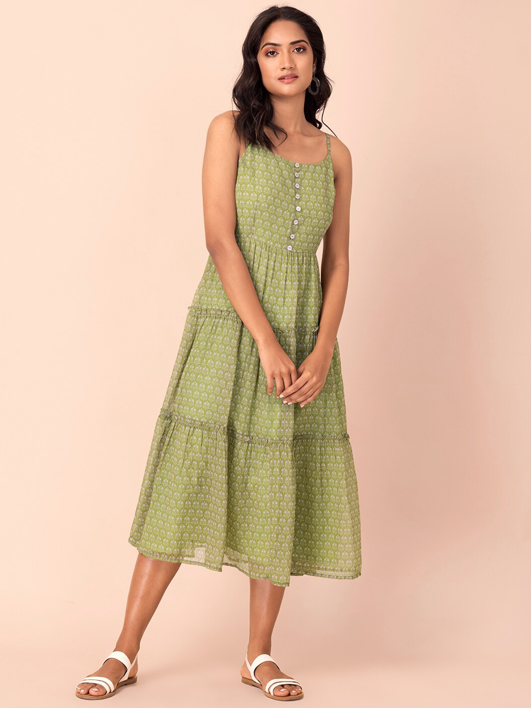 

INDYA Women Green Floral Tiered Anarkali Kurta