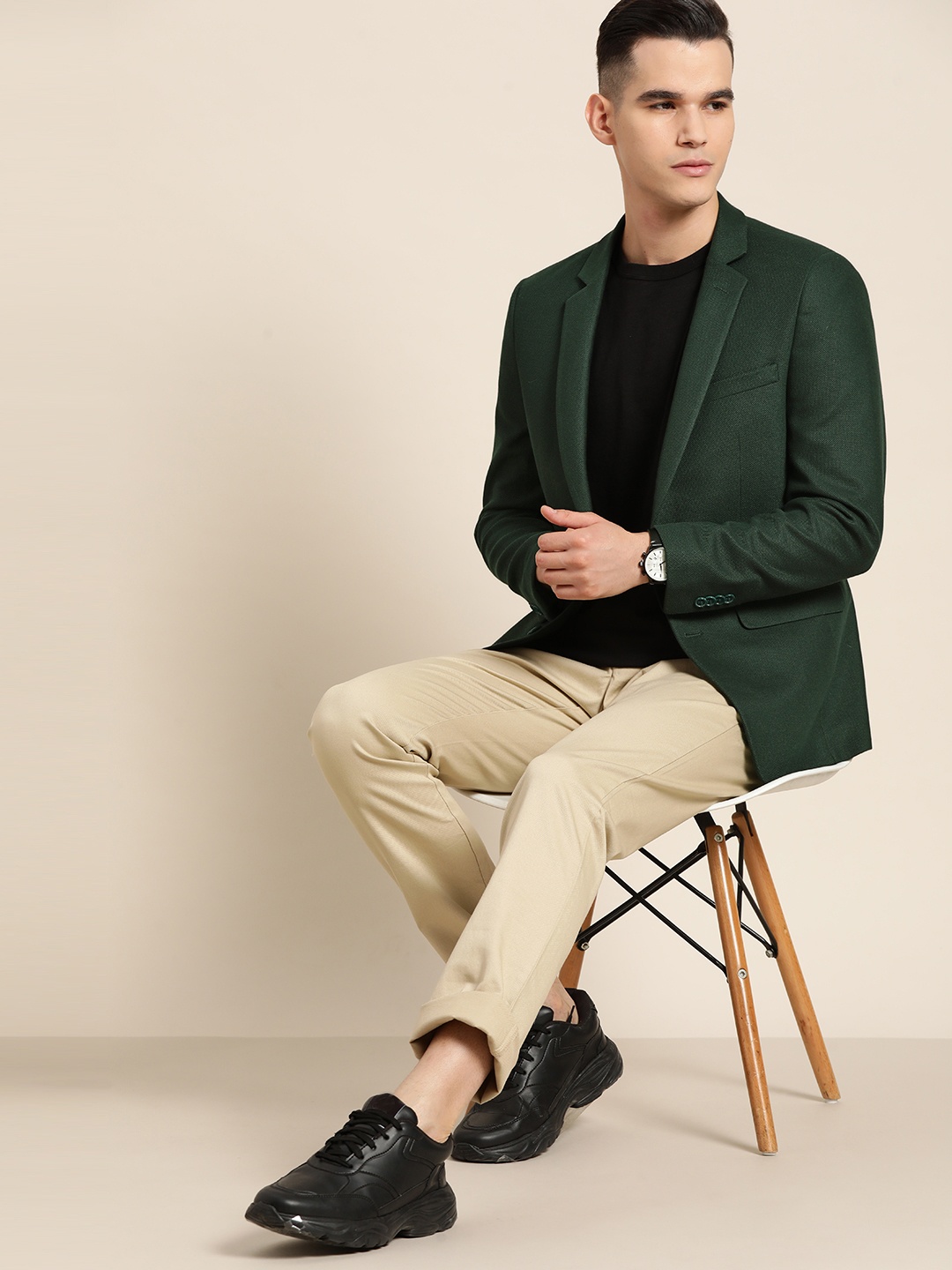 

INVICTUS Men Slim Fit Single-Breasted Blazer, Olive