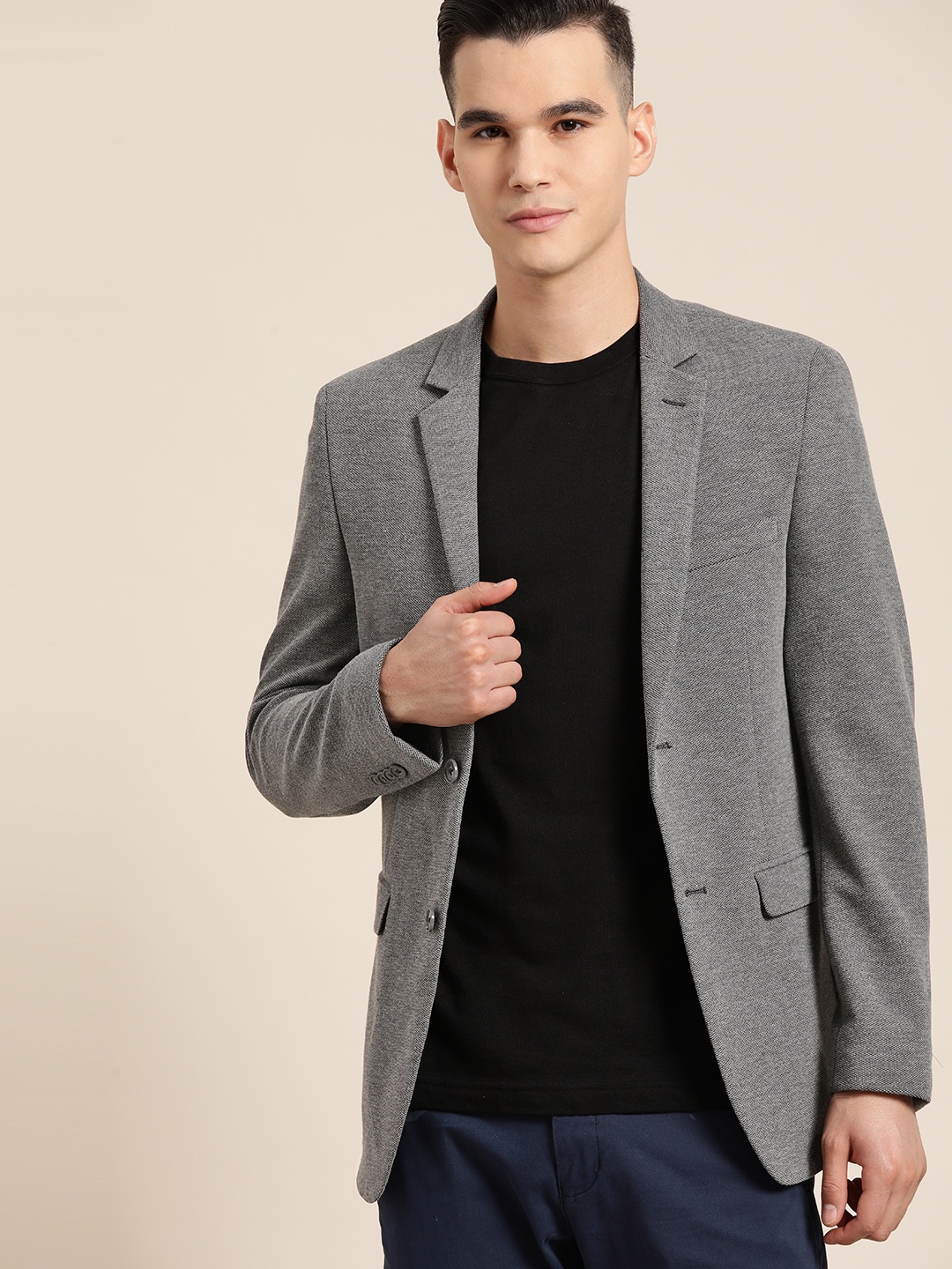 

INVICTUS Men Slim Fit Single-Breasted Blazer, Grey