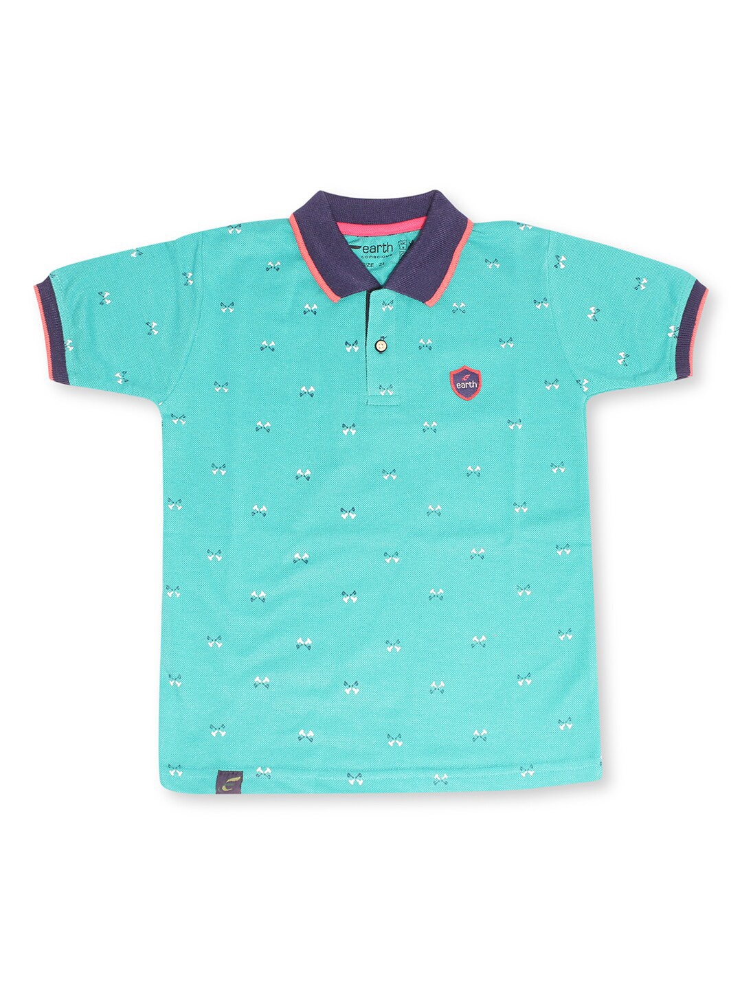 

earth conscious Boys Green Printed Polo Collar Cotton T-shirt