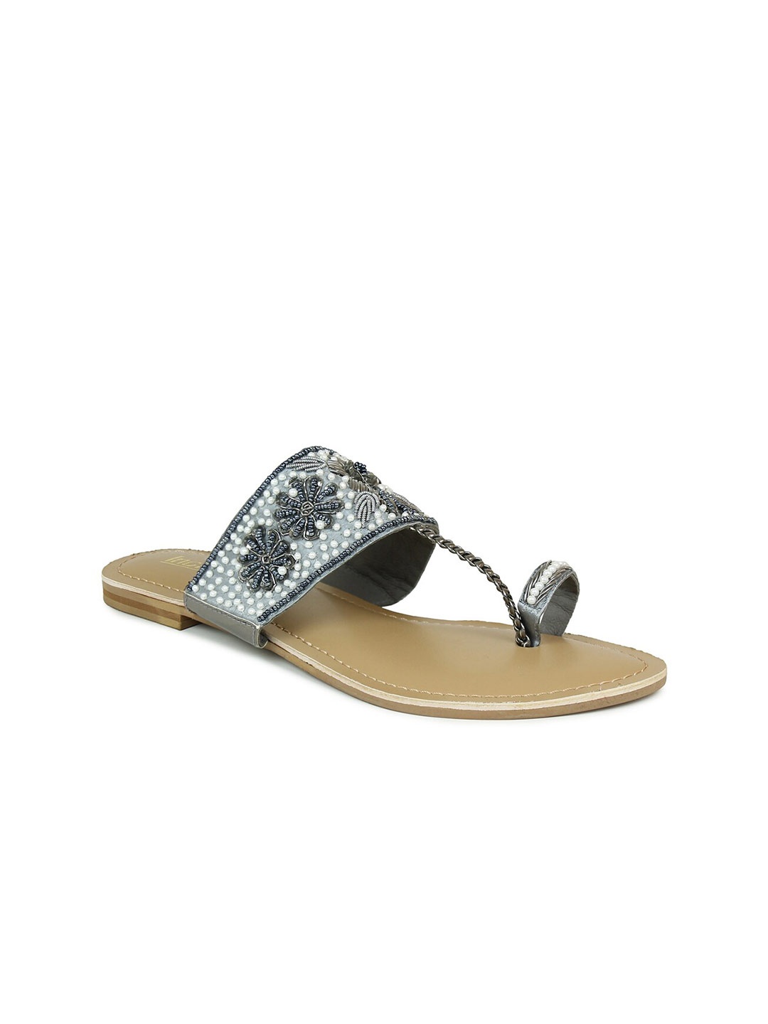 

Inc 5 Women Gunmetal-Toned Embellished Ethnic T-Strap Flats, Metallic