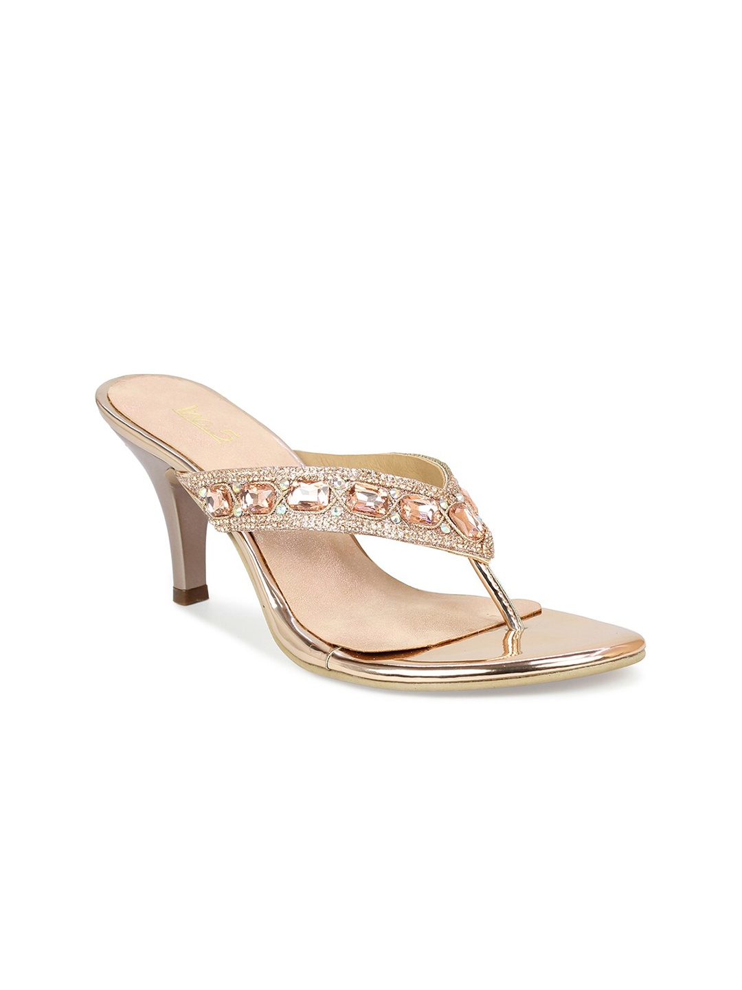 

Inc 5 Women Copper-Toned Embellished Ethnic Stiletto Sandals