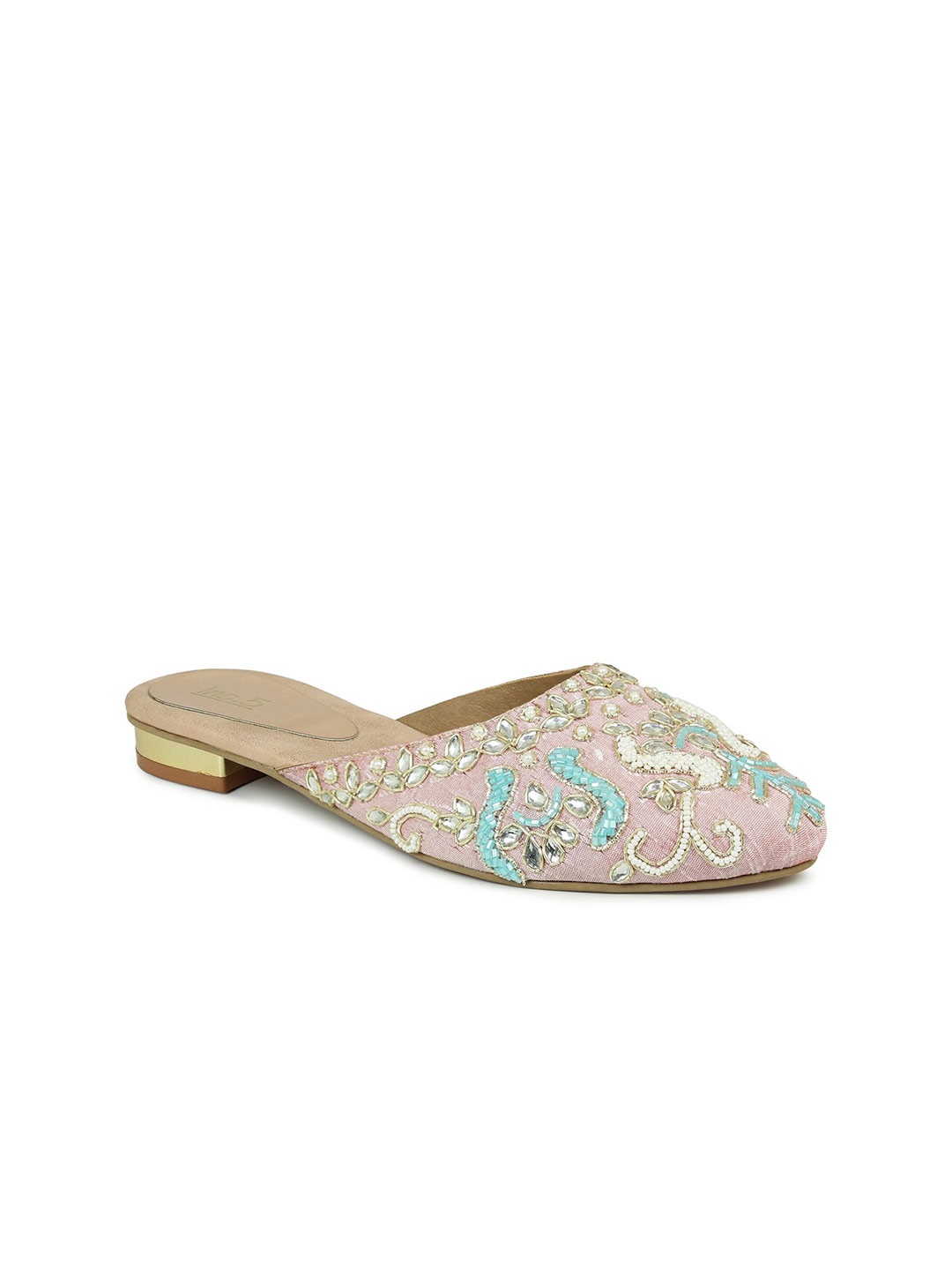 

Inc 5 Women Copper-Toned Embellished Ethnic Mules Flats