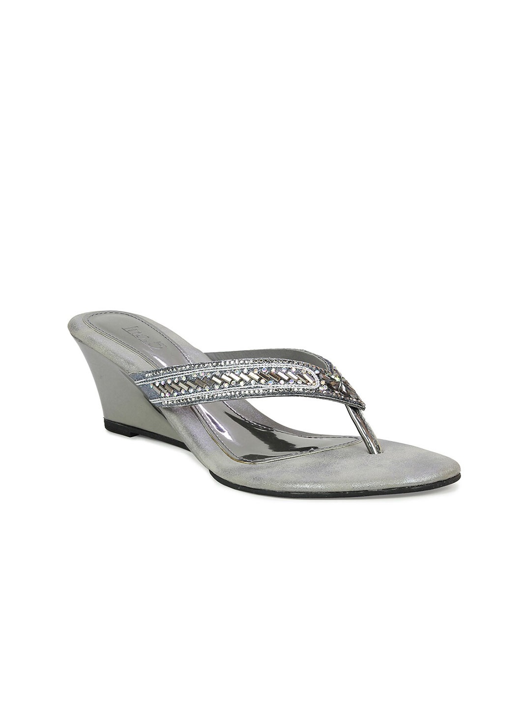 

Inc 5 Gunmetal-Toned Embellished Ethnic Wedge Heels, Metallic