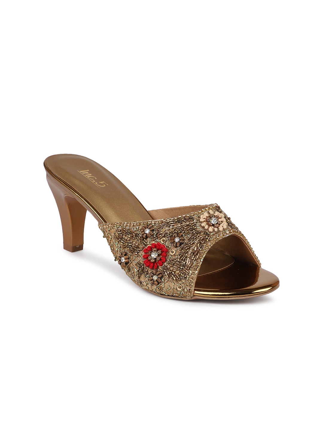 

Inc 5 Gold-Toned Embellished Party Block Mules