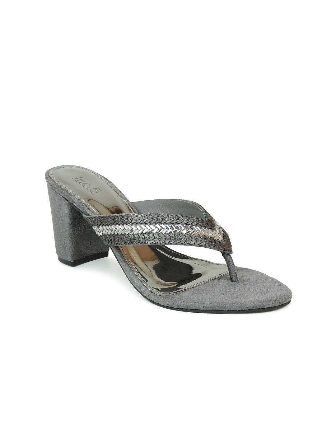 

Inc 5 Women Gunmetal-Toned Embellished Ethnic Block Sandals, Metallic