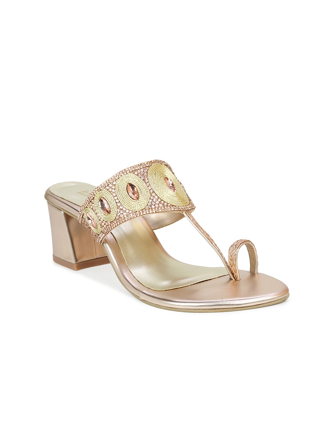 

Inc 5 Gold-Toned Embellished Ethnic Block Sandals