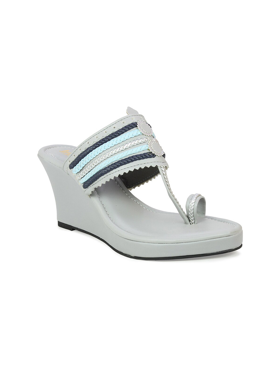 

Inc 5 Women Grey & Black Embellished Wedge Sandals