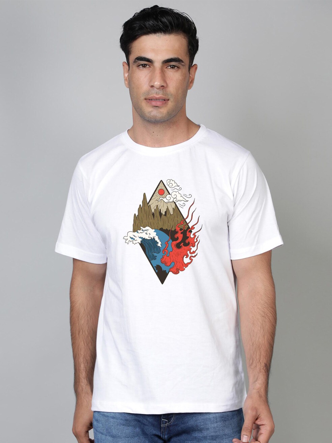 

FFLIRTYGO Men White Printed Extended Sleeves T-shirt