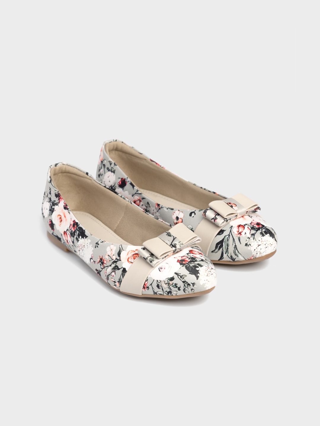 

LEMON & PEPPER Women Grey Printed Ballerinas with Bows Flats