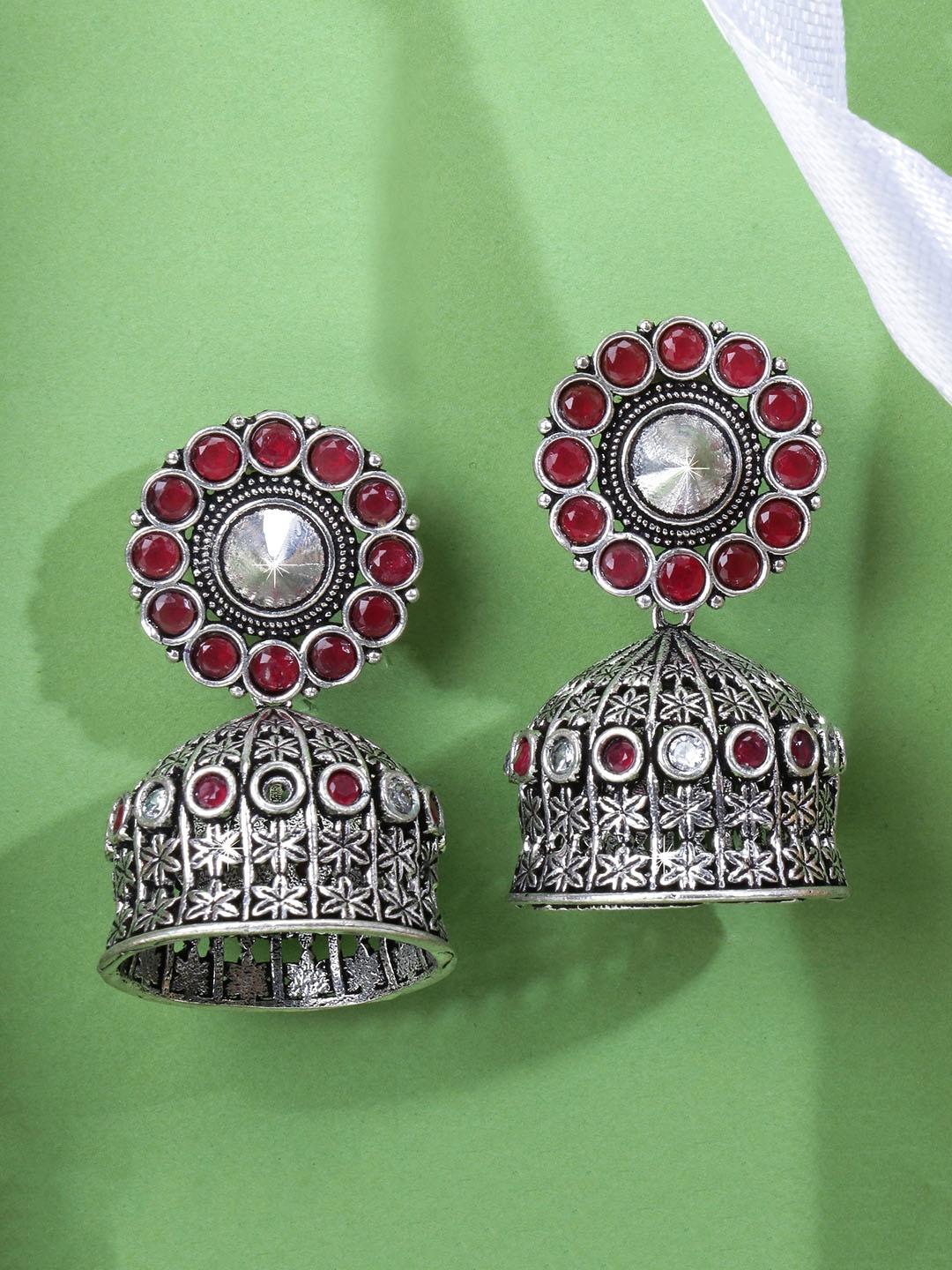 

Yellow Chimes women's Pink Contemporary oxidised Jhumkas Earrings
