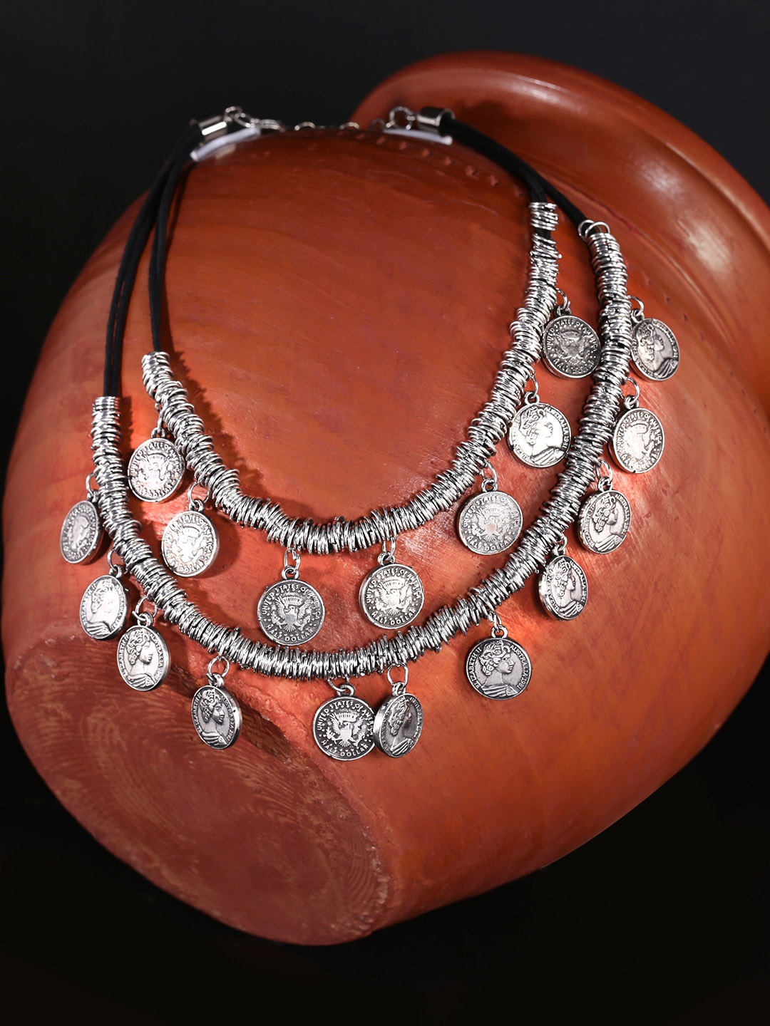 

Yellow Chimes Silver-Plated Gypsy Coins Traditional Layered Necklace