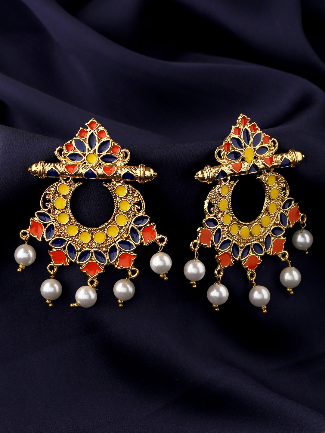 

Yellow Chimes Gold Plated Enamelled Meenakari Chandbalis Earrings
