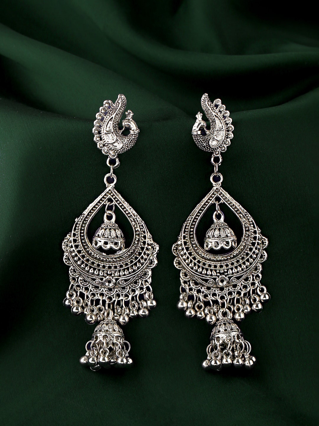 

Yellow Chimes Silver-Toned Oxidised Contemporary Drop Earrings