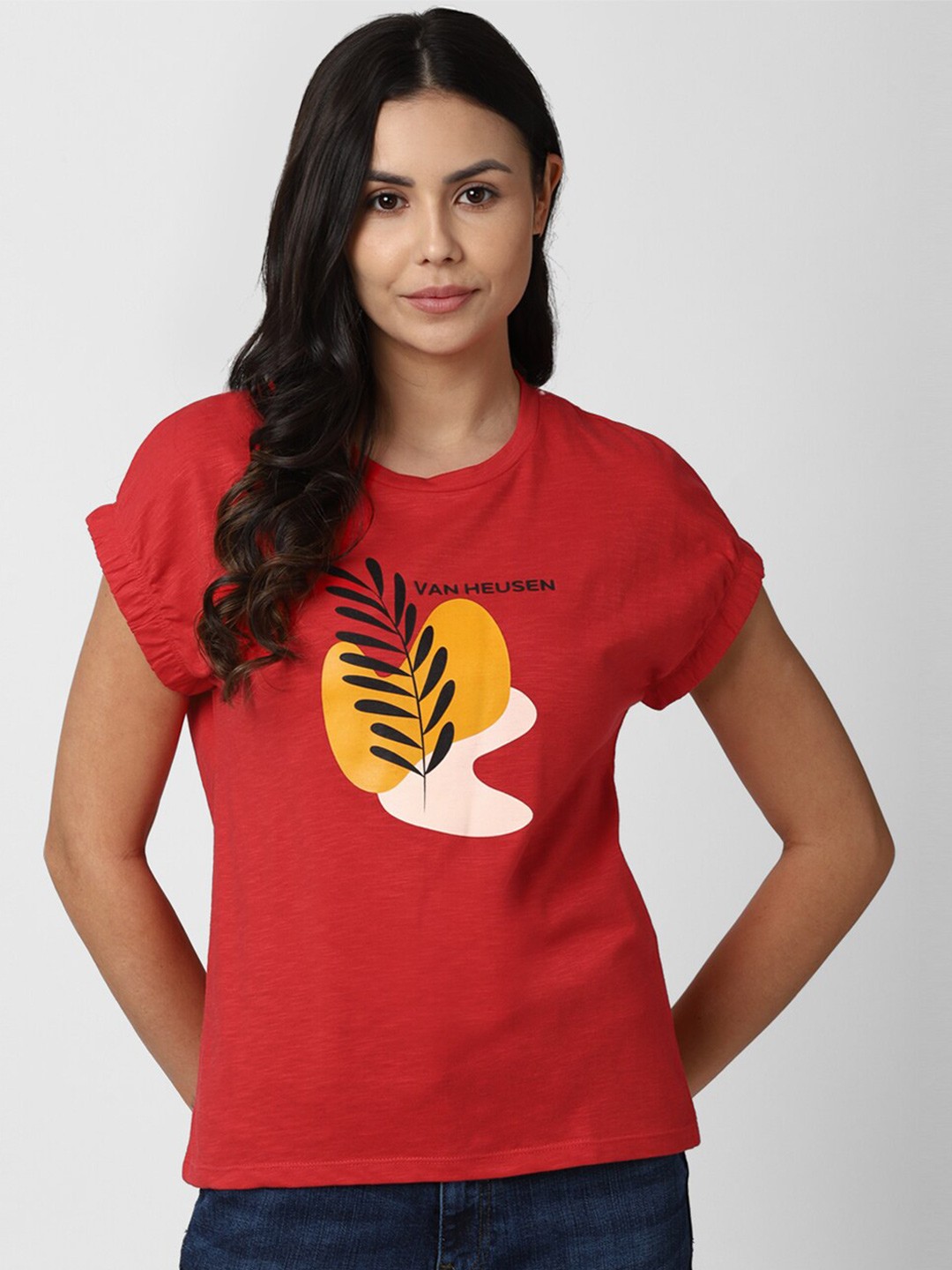 

Van Heusen Woman Red Print Extended Sleeves Top