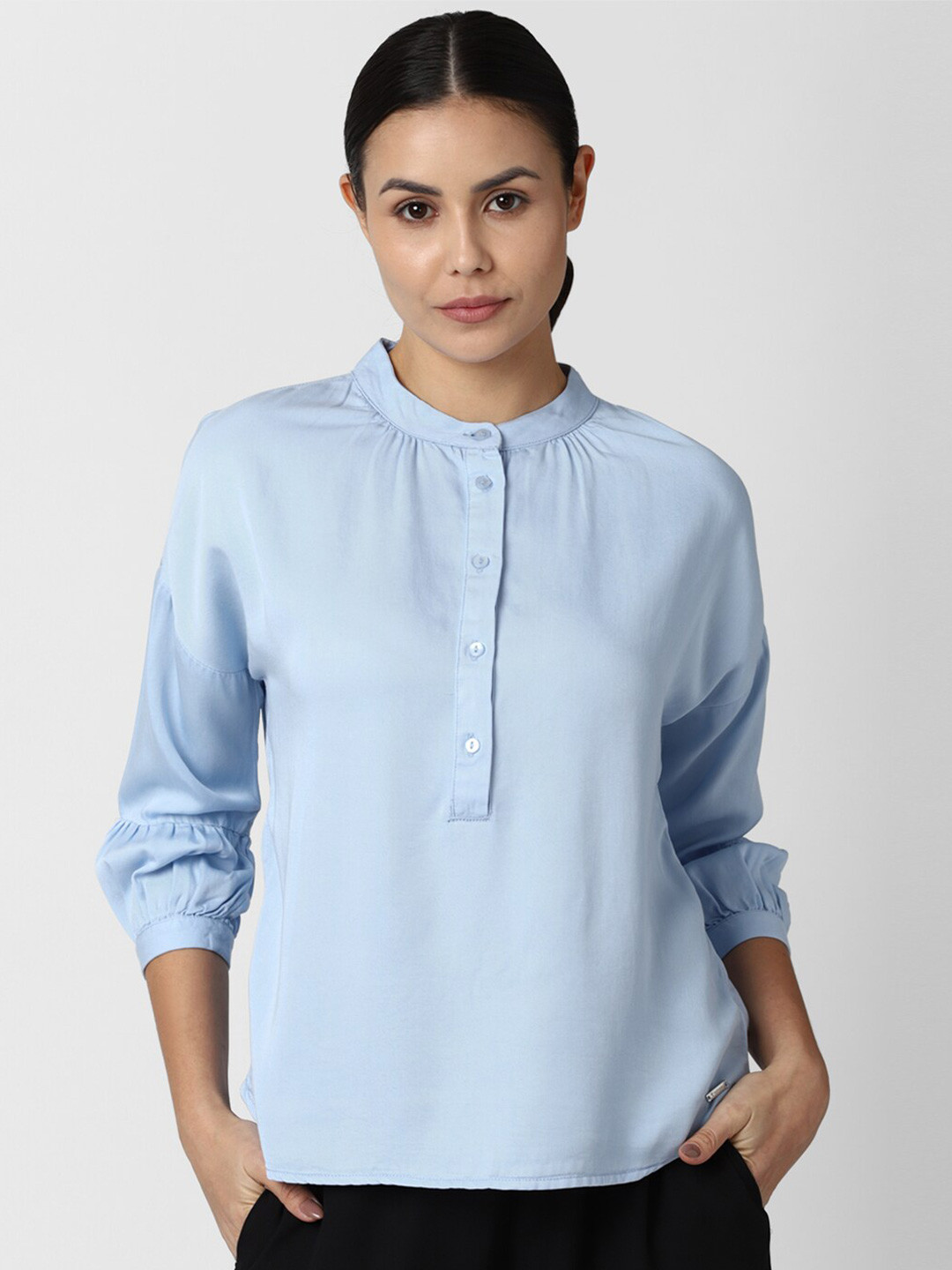 

Van Heusen Woman Blue Mandarin Collar Shirt Style Top