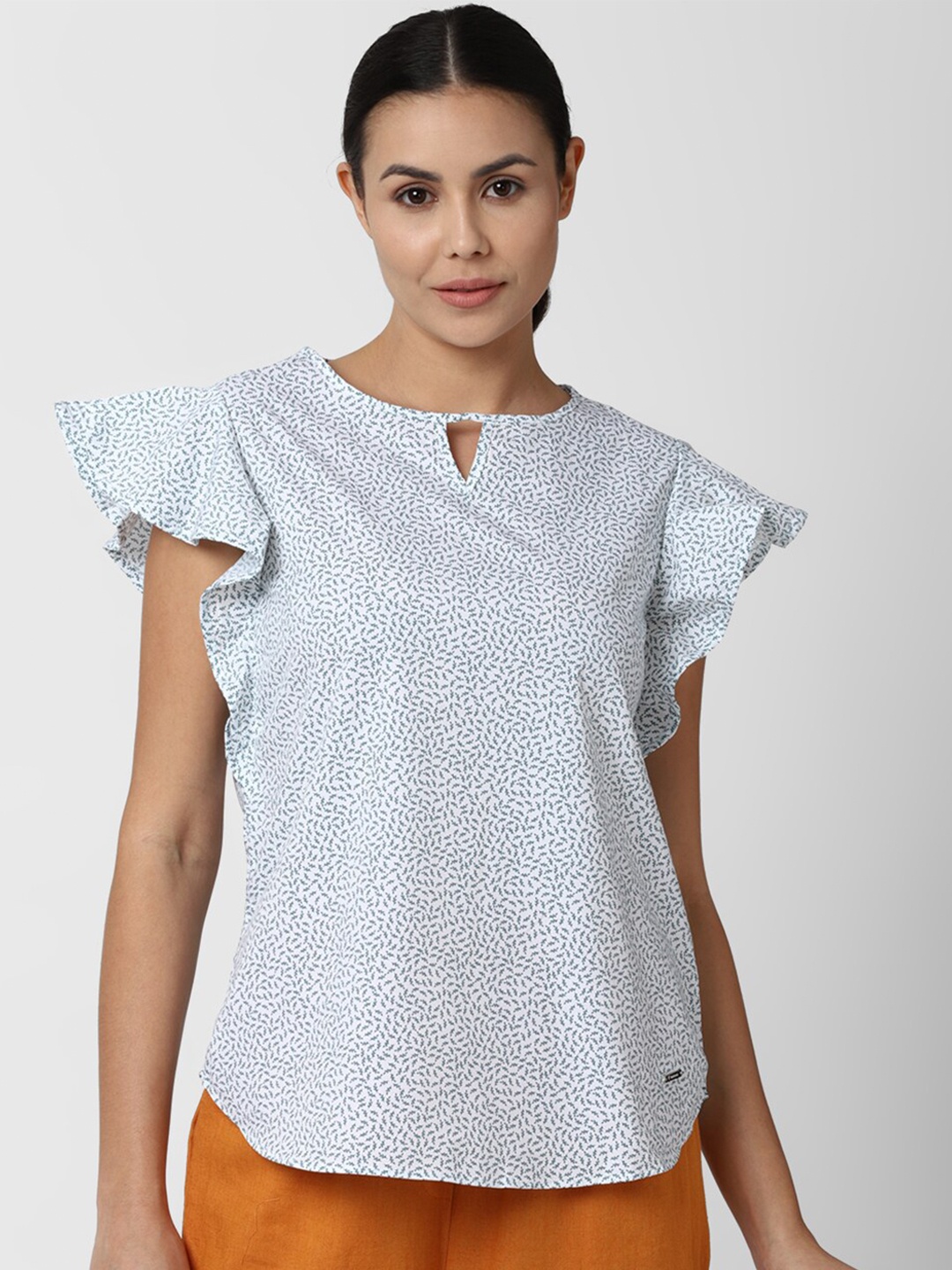 

Van Heusen Woman Blue Geometric Print Keyhole Neck Top