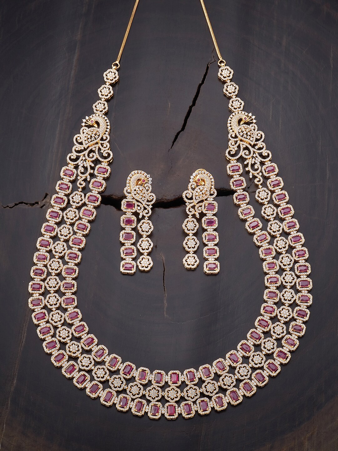

Kushal's Fashion Jewellery Women Red Gold-Plated CZ Jewellery Set