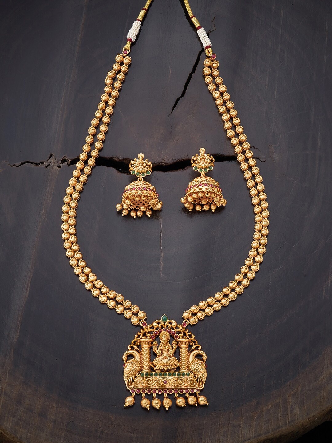 

Kushal's Fashion Jewellery Red & Green Gold-Plated Antique Necklace